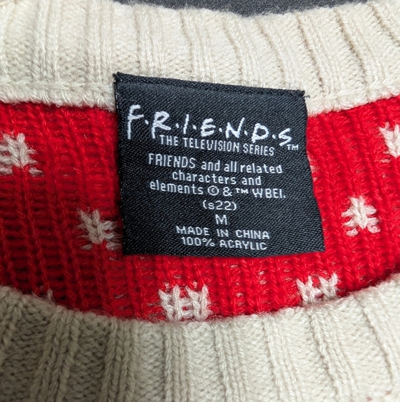 FRIENDS TV Show Beige and Green Patterned Christmas Holiday Ugly Sweater Unisex - Picture 3 of 7